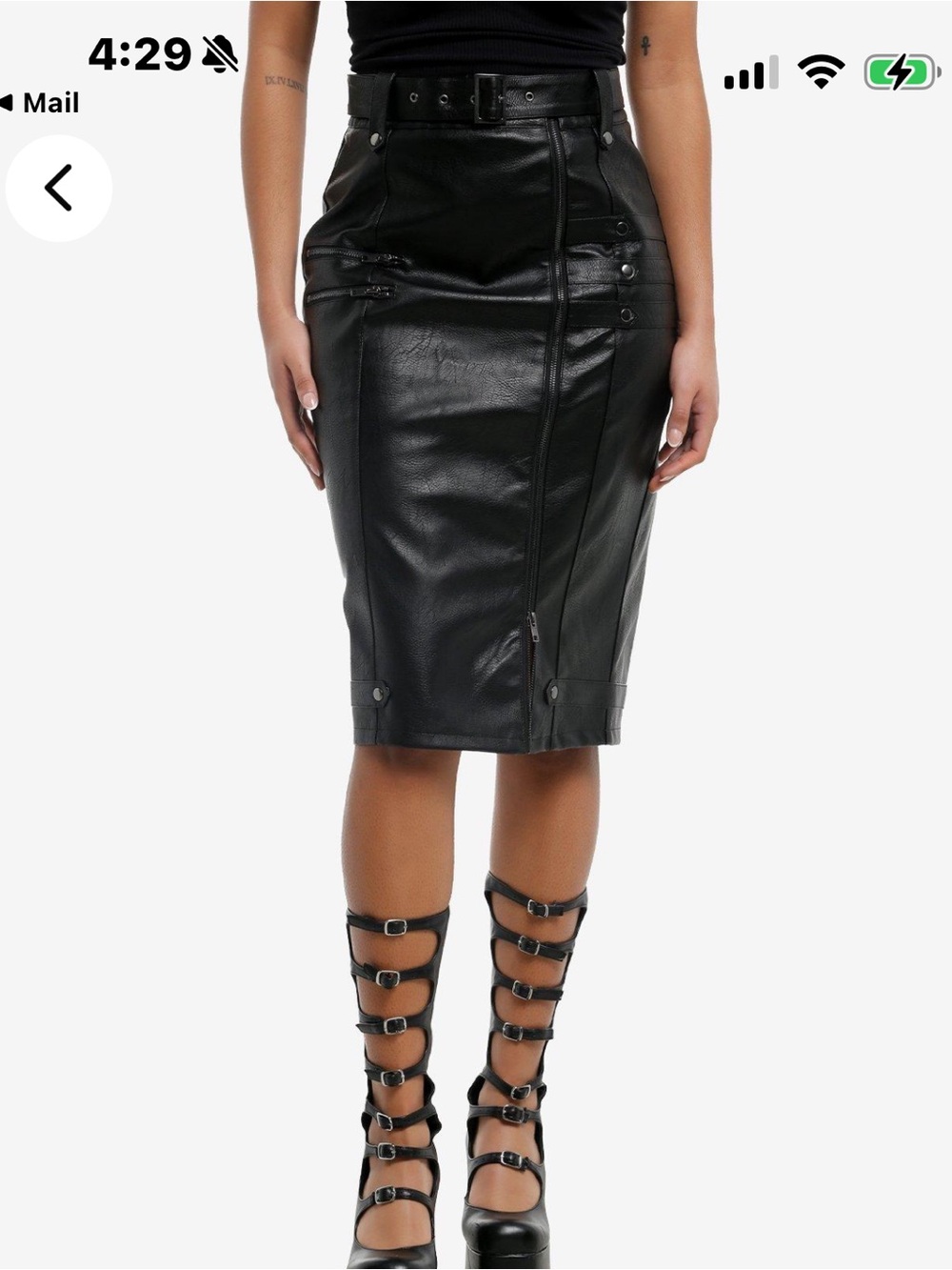 Faux Leather Black Midi Pencil Skirt with Belt